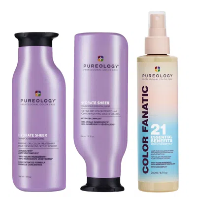 Pureology Hydrate Sheer Shampoo, Conditioner And Color Fanatic Spray Routine For Dry, Colour Treated Hair In White