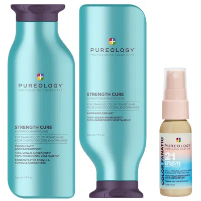 Pureology Strength Cure Shampoo 266ml, Conditioner 266ml And Color Fanatic 30ml Mini Routine For Coloured Hair In White