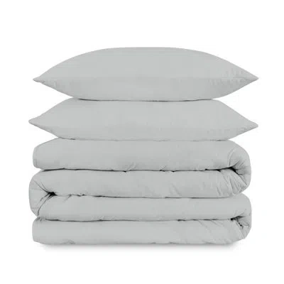 Purity Home 100% Cotton 400tc Cool & Crisp Percale Duvet Set In Light Gray