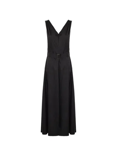Purotatto Belted Pleated Maxi Dress In Black