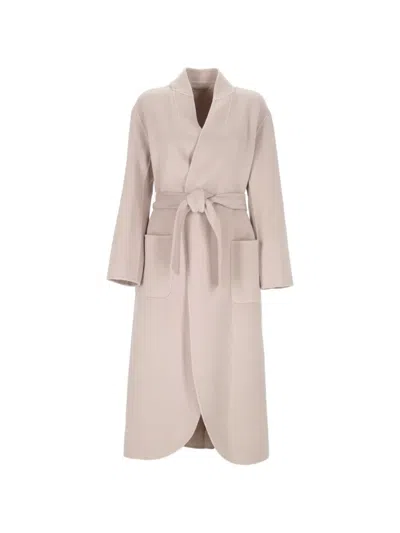 Purotatto Belted Shawl-collar Coat In Neutral