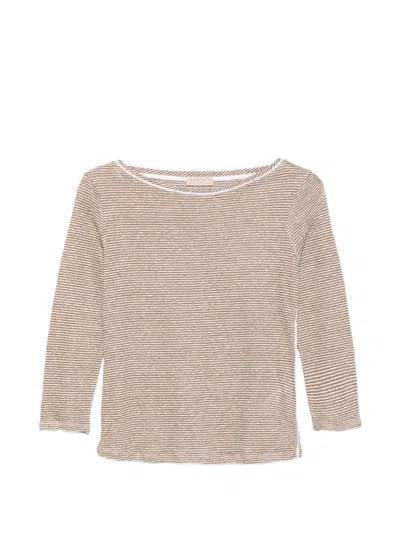 Purotatto Boat-neck 3/4 Sleeves Blouse In Neutral