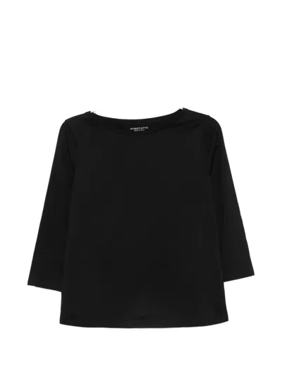Purotatto Boat-neck Three-quarter-sleeve Top In Black