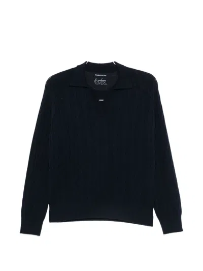 Purotatto Cable-knit Long-sleeve Sweater In Blue