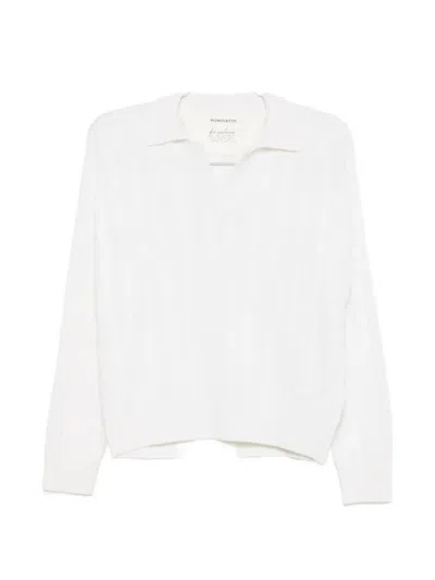 Purotatto Cable-knit Polo-collar Sweater In White