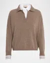 Purotatto Cashmere-silk Layered Polo Sweater In Brown