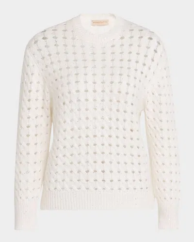 Purotatto Cashmere-silk Openwork Sweater In White