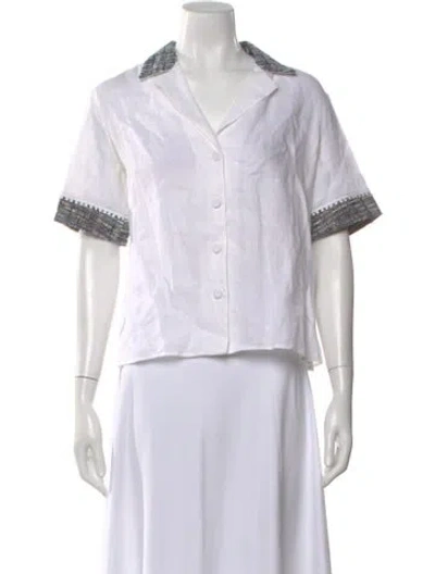 Pre-owned Purotatto Linen Short Sleeve Button-up Top In White