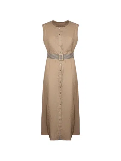 Purotatto Linen Sleeveless Dress In Neutral