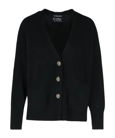 Purotatto Long-sleeved Knitted Cardigan In Black