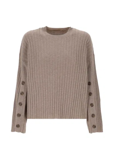 Purotatto Ribbed-knit Button-sleeve Sweater In Nude