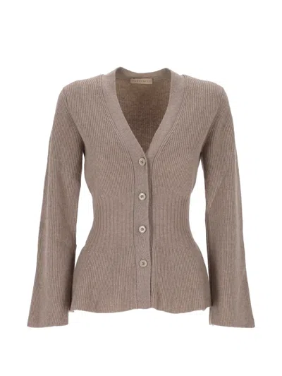 Purotatto Ribbed-knit V-neck Cardigan In Brown