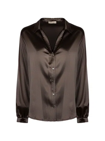 Purotatto Satin-finish Long-sleeve Shirt In Brown