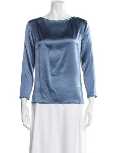 Pre-owned Purotatto Silk Bateau Neckline Top In Blue