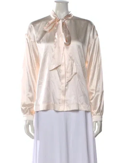 Pre-owned Purotatto Silk Tie Neck Blouse In Neutral