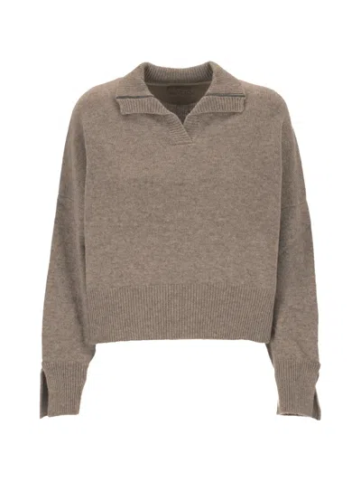 Purotatto Spread-collar Cashmere Sweater In Brown