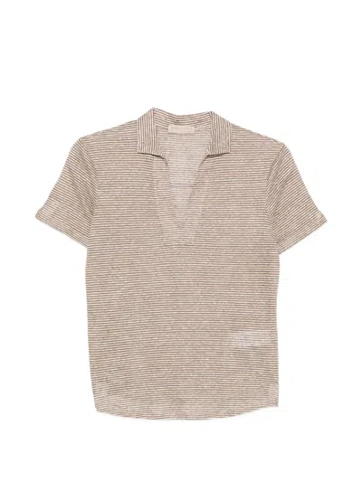 Purotatto Striped V-neck T-shirt In Neutral