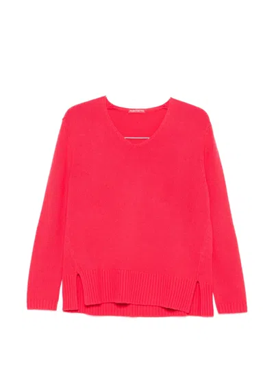 Purotatto V-neck Side Slits Sweater In Red