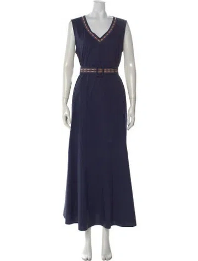 Pre-owned Purotatto V-neck Long Dress In Blue