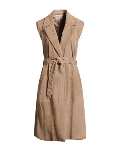 Purotatto Woman Coat Taupe Size 6 Leather In Brown