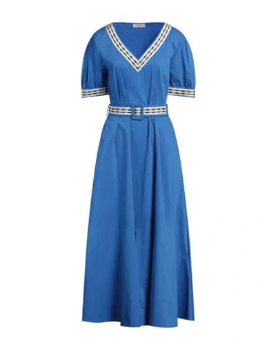Purotatto Woman Maxi Dress Blue Size 10 Cotton, Polyamide, Elastane In Blue