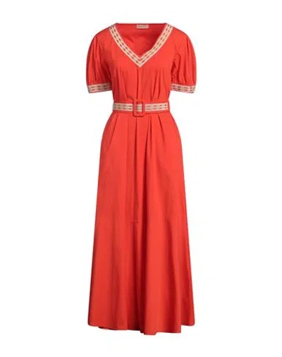 Purotatto Woman Maxi Dress Tomato Red Size 10 Cotton, Polyamide, Elastane