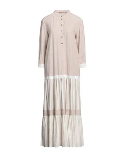 Purotatto Woman Midi Dress Beige Size 6 Linen, Viscose