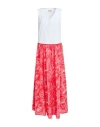 Purotatto Woman Midi Dress Red Size 8 Cotton In White