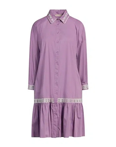 Purotatto Woman Mini Dress Lilac Size 12 Cotton, Polyamide, Elastane In Purple