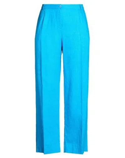 Purotatto Woman Pants Azure Size 14 Linen In Blue