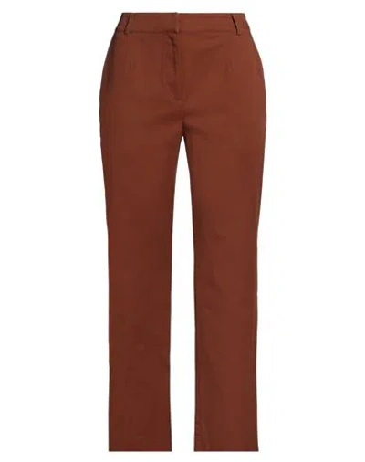 Purotatto Woman Pants Brown Size 8 Cotton, Elastane