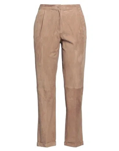 Purotatto Woman Pants Khaki Size 12 Leather In Beige