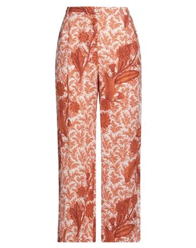 Purotatto Woman Pants Rust Size 8 Linen In Multi