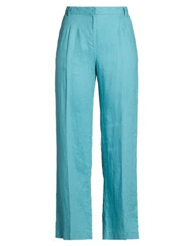 Purotatto Woman Pants Turquoise Size 6 Linen In Blue