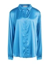Purotatto Woman Shirt Azure Size 14 Silk, Elastane In Blue