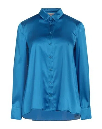 Purotatto Woman Shirt Azure Size 6 Silk, Elastane In Blue