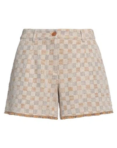 Purotatto Woman Shorts & Bermuda Shorts Beige Size 6 Cotton, Viscose, Linen, Textile Fibers, Acrylic