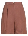 Purotatto Woman Shorts & Bermuda Shorts Brown Size 6 Linen
