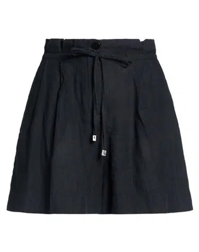 Purotatto Woman Shorts & Bermuda Shorts Midnight Blue Size 6 Linen In Black
