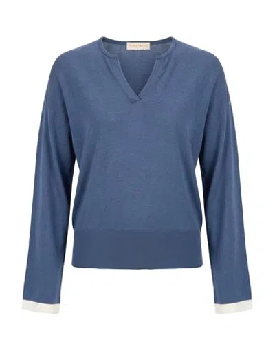 Purotatto Woman Sweater Slate Blue Size 6 Silk, Cashmere