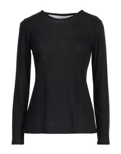 Purotatto Woman T-shirt Black Size 2 Modal, Milk Protein Fiber In Black