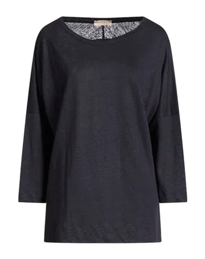 Purotatto Woman T-shirt Midnight Blue Size 8 Linen In Black