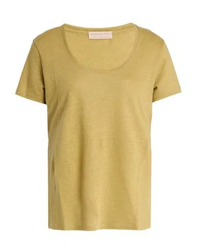 Purotatto Woman T-shirt Military Green Size 6 Linen In Yellow