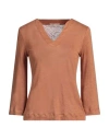 Purotatto Woman T-shirt Tan Size 2 Linen In Brown