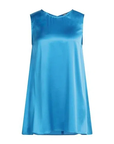 Purotatto Woman Top Azure Size 10 Silk, Elastane In Blue