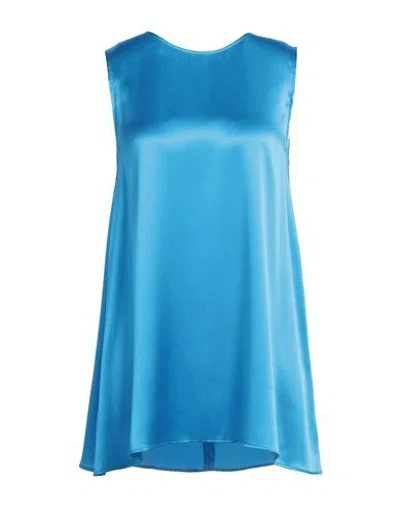 Purotatto Woman Top Azure Size 4 Silk, Elastane In Blue