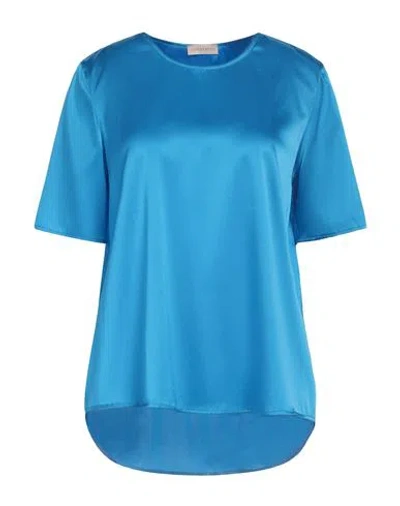 Purotatto Woman Top Azure Size 6 Silk, Elastane In Blue