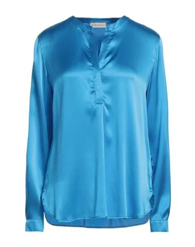 Purotatto Woman Top Azure Size 8 Silk, Elastane In Blue