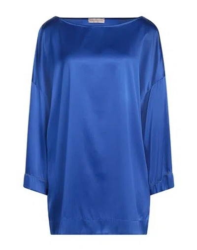 Purotatto Woman Top Bright Blue Size 12 Silk, Elastane