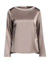 Purotatto Woman Top Taupe Size 10 Silk, Elastane In Dove Grey